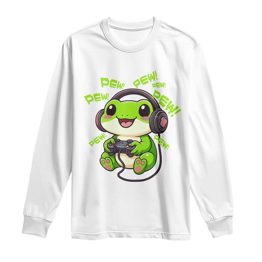 Funny Frog Playing Video Game Gift Long Sleeve Shirt TS12 White Print Your Wear