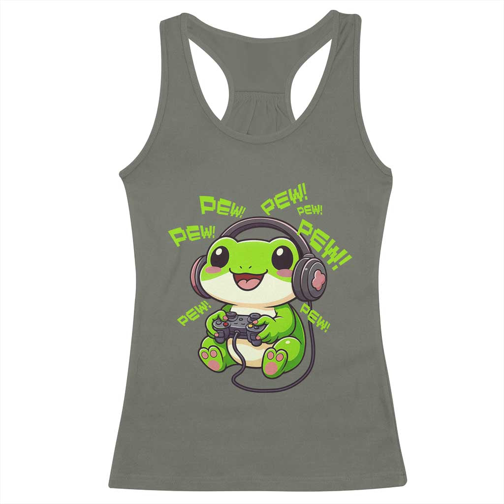 Funny Frog Playing Video Game Gift Racerback Tank Top TS12 Military Green Print Your Wear