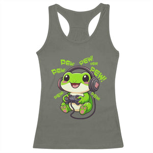 Funny Frog Playing Video Game Gift Racerback Tank Top TS12 Military Green Print Your Wear