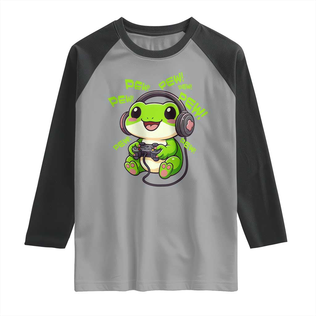 Funny Frog Playing Video Game Gift Raglan Shirt TS12 Sport Gray Black Print Your Wear