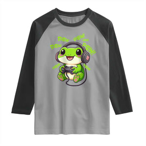 Funny Frog Playing Video Game Gift Raglan Shirt TS12 Sport Gray Black Print Your Wear