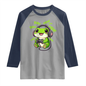 Funny Frog Playing Video Game Gift Raglan Shirt TS12 Sport Gray Navy Print Your Wear