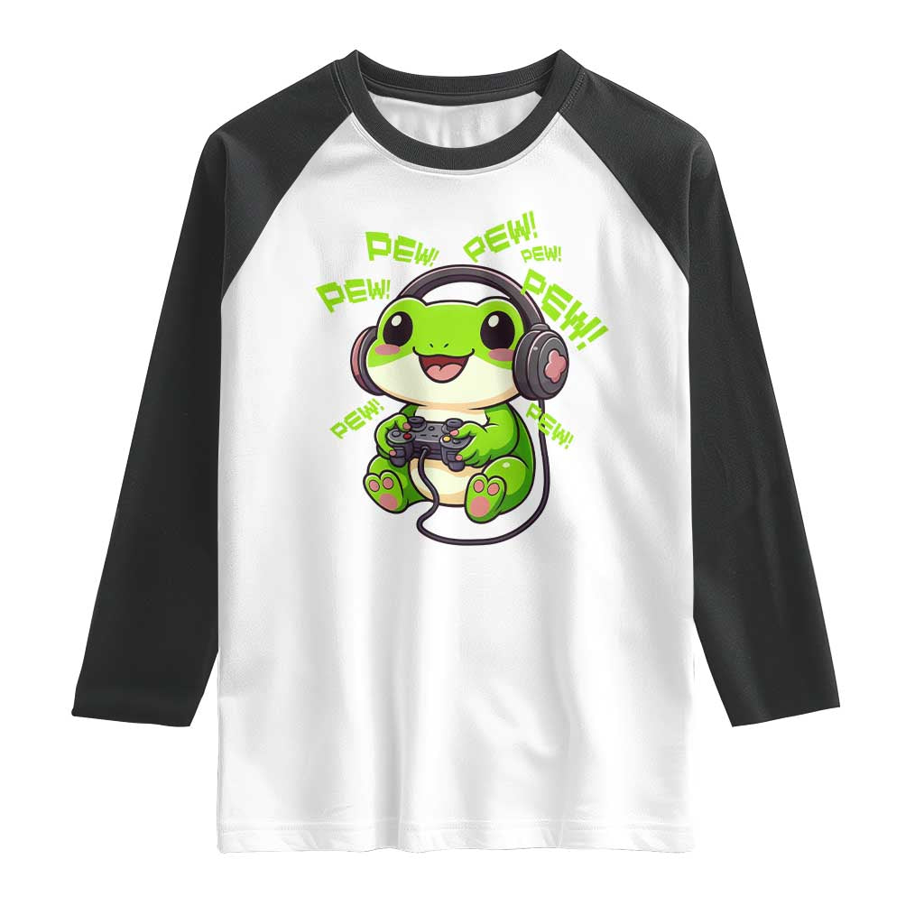 Funny Frog Playing Video Game Gift Raglan Shirt TS12 White Black Print Your Wear