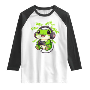 Funny Frog Playing Video Game Gift Raglan Shirt TS12 White Black Print Your Wear