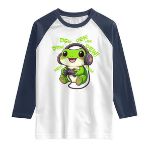 Funny Frog Playing Video Game Gift Raglan Shirt TS12 White Navy Print Your Wear