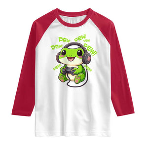 Funny Frog Playing Video Game Gift Raglan Shirt TS12 White Red Print Your Wear