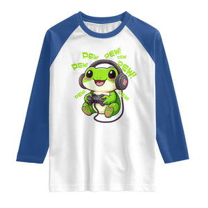 Funny Frog Playing Video Game Gift Raglan Shirt TS12 White Royal Print Your Wear