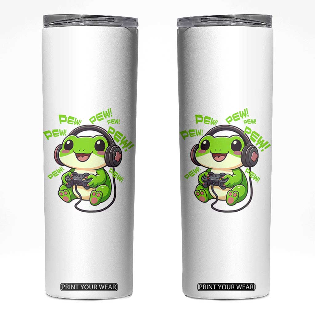 Funny Frog Playing Video Game Gift Skinny Tumbler TS12 White Print Your Wear