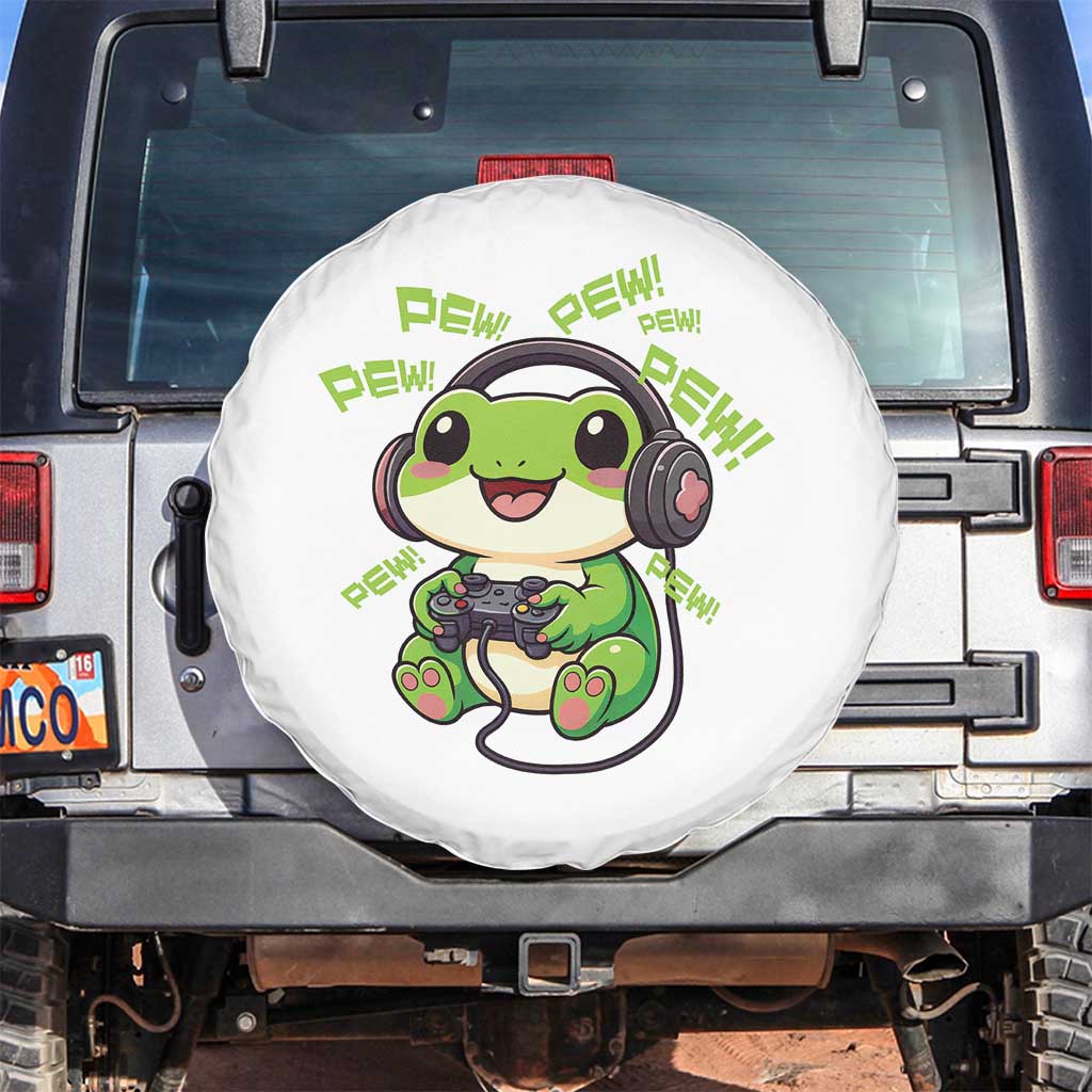 Funny Frog Playing Video Game Gift Spare Tire Cover TS12 No hole White Print Your Wear
