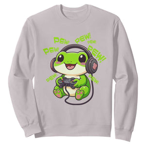 Funny Frog Playing Video Game Gift Sweatshirt TS12 Ice Gray Print Your Wear