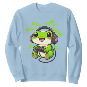 Funny Frog Playing Video Game Gift Sweatshirt TS12 Light Blue Print Your Wear