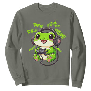 Funny Frog Playing Video Game Gift Sweatshirt TS12 Military Green Print Your Wear