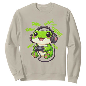 Funny Frog Playing Video Game Gift Sweatshirt TS12 Sand Print Your Wear