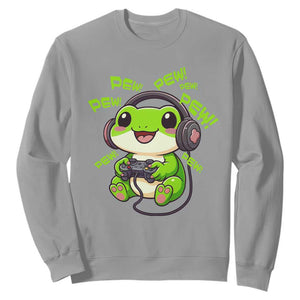 Funny Frog Playing Video Game Gift Sweatshirt TS12 Sport Gray Print Your Wear