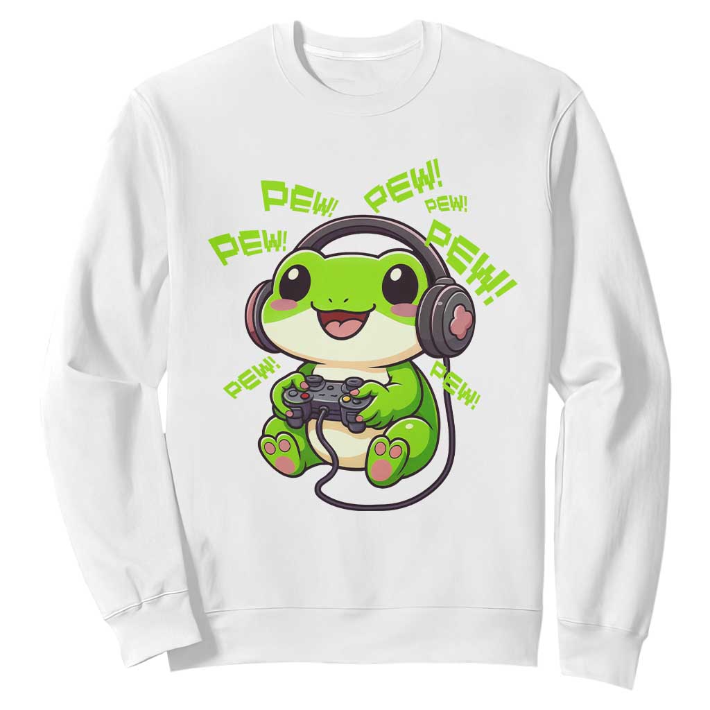 Funny Frog Playing Video Game Gift Sweatshirt TS12 White Print Your Wear