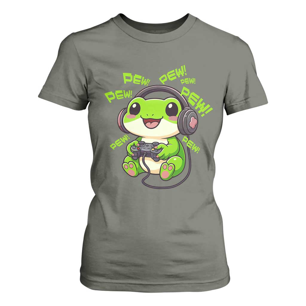 Funny Frog Playing Video Game Gift T Shirt For Women TS12 Military Green Print Your Wear