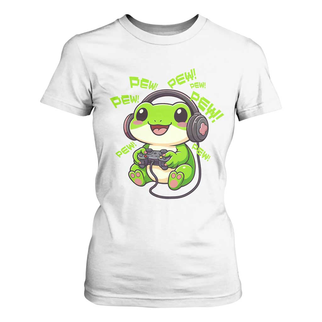 Funny Frog Playing Video Game Gift T Shirt For Women TS12 White Print Your Wear