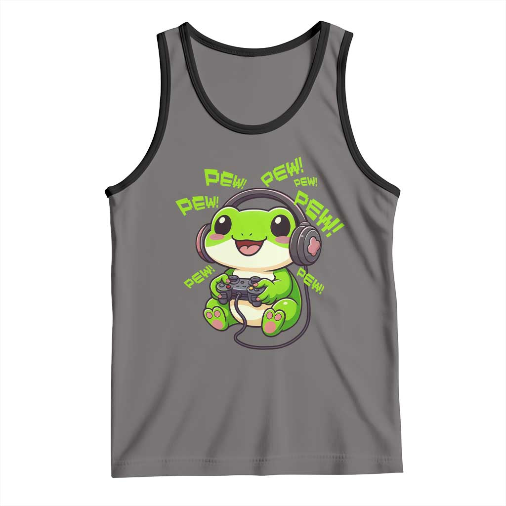 Funny Frog Playing Video Game Gift Tank Top TS12 Deep Heather Black Print Your Wear