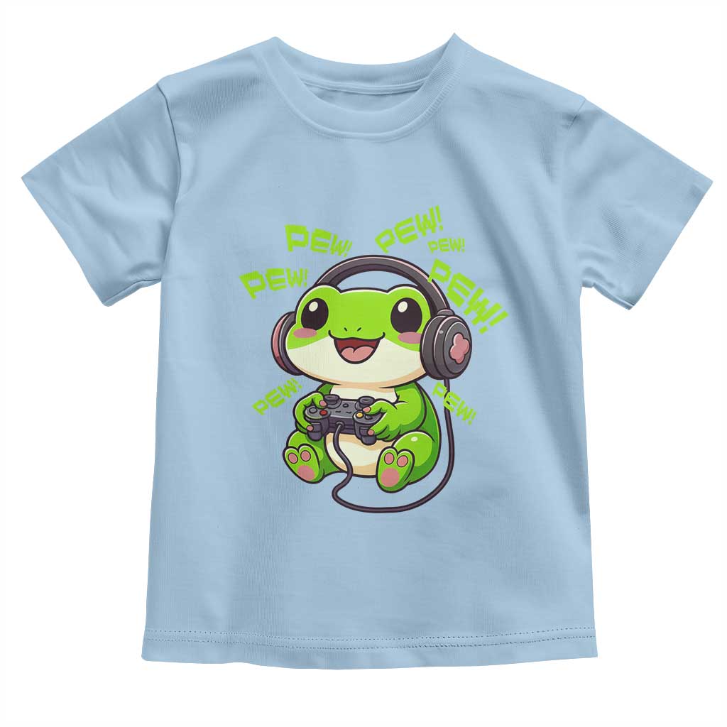 Funny Frog Playing Video Game Gift Toddler T Shirt TS12 Light Blue Print Your Wear