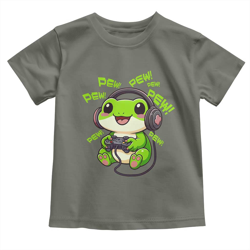 Funny Frog Playing Video Game Gift Toddler T Shirt TS12 Military Green Print Your Wear
