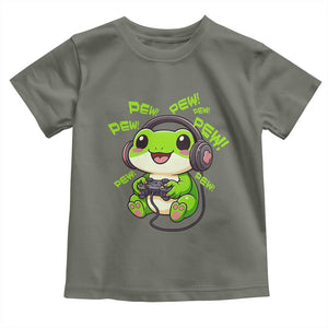 Funny Frog Playing Video Game Gift Toddler T Shirt TS12 Military Green Print Your Wear