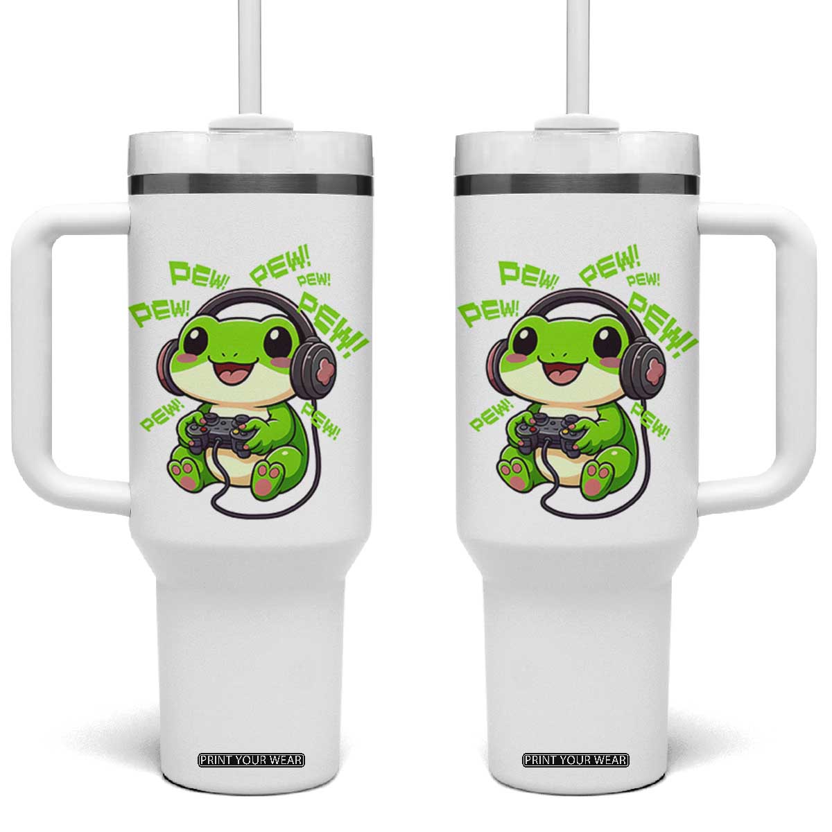 Funny Frog Playing Video Game Gift Tumbler With Handle TS12 One Size: 40 oz White Print Your Wear