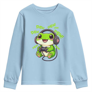 Funny Frog Playing Video Game Gift Youth Sweatshirt TS12 Light Blue Print Your Wear