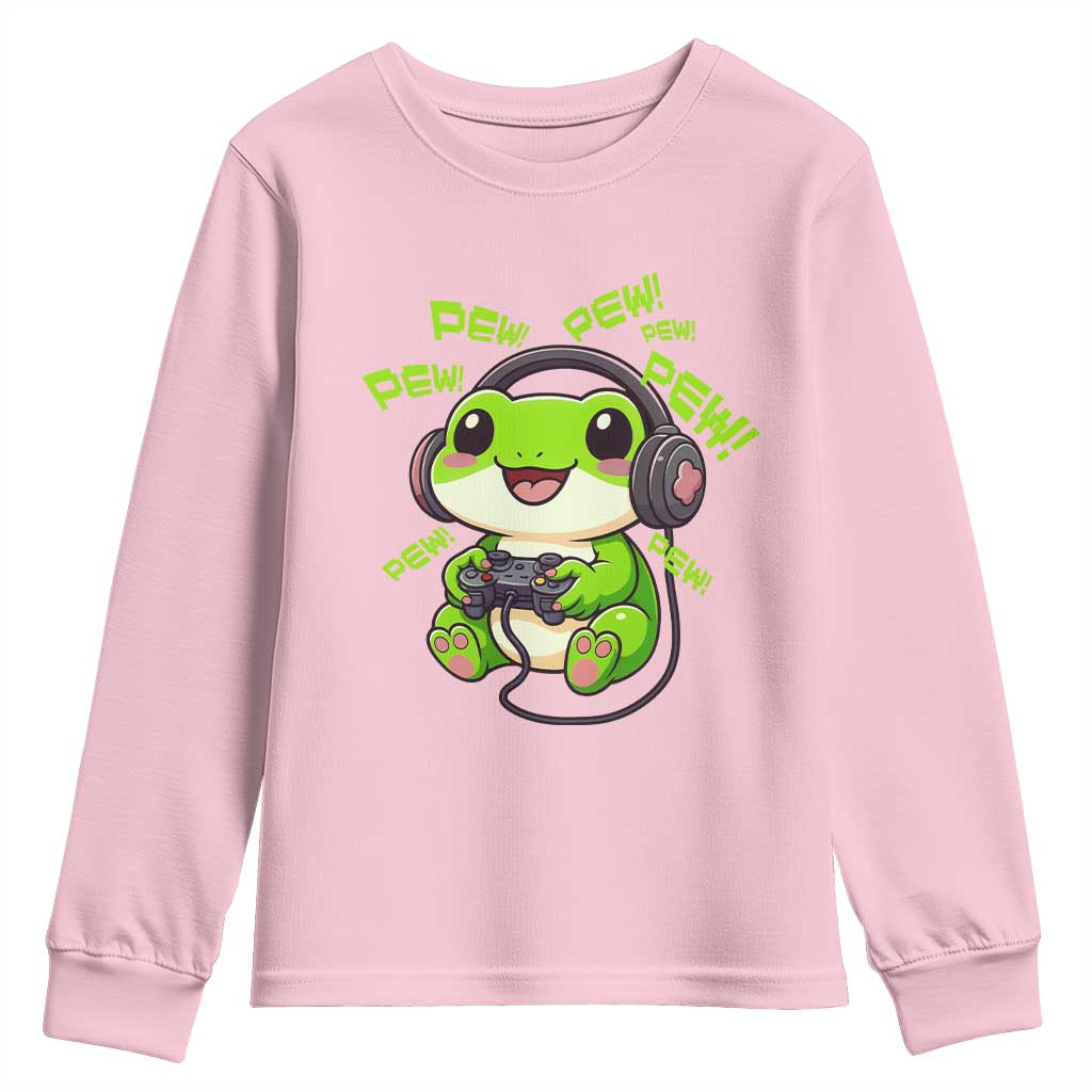 Funny Frog Playing Video Game Gift Youth Sweatshirt TS12 Light Pink Print Your Wear