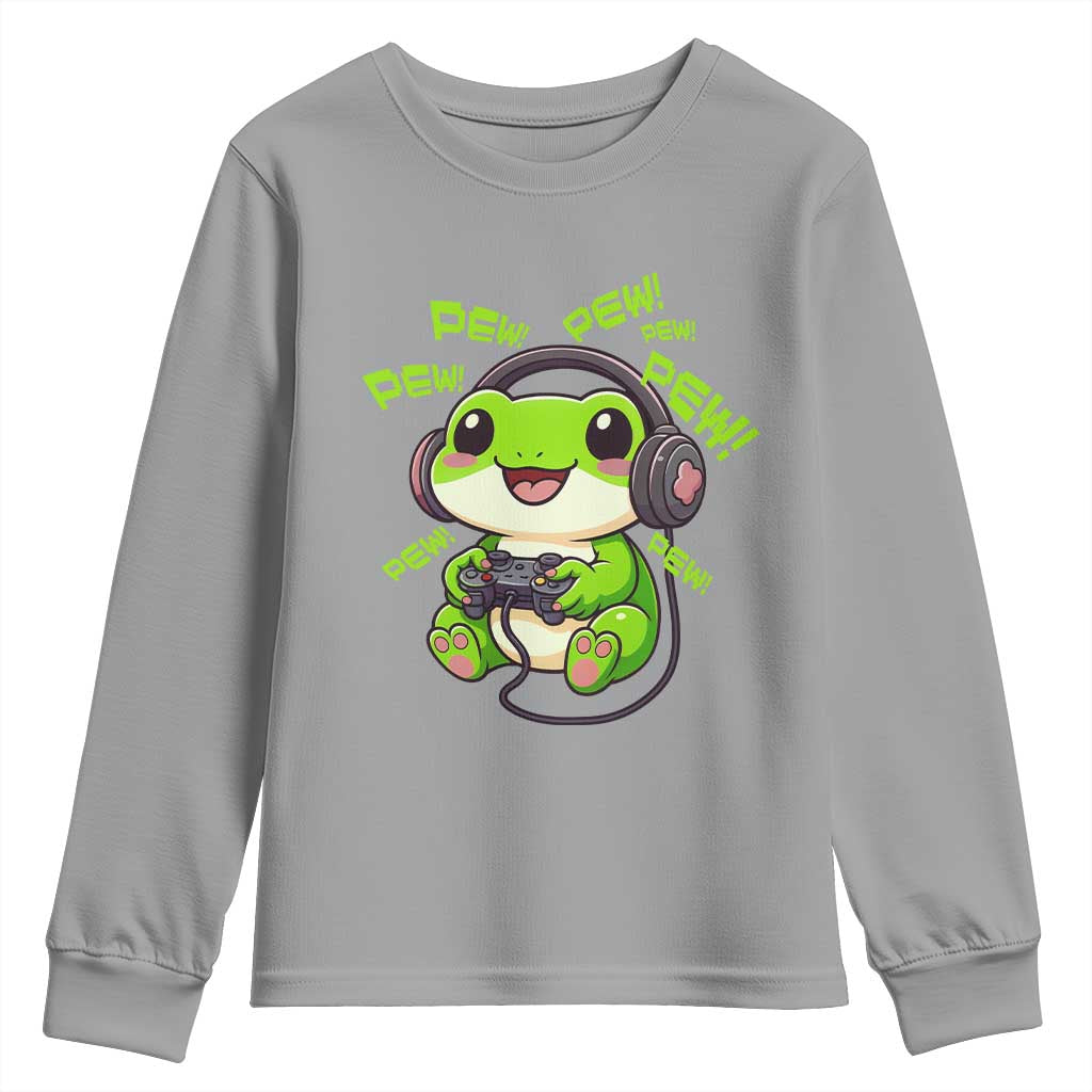 Funny Frog Playing Video Game Gift Youth Sweatshirt TS12 Sport Gray Print Your Wear