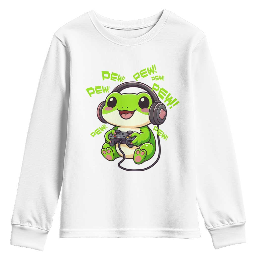 Funny Frog Playing Video Game Gift Youth Sweatshirt TS12 White Print Your Wear