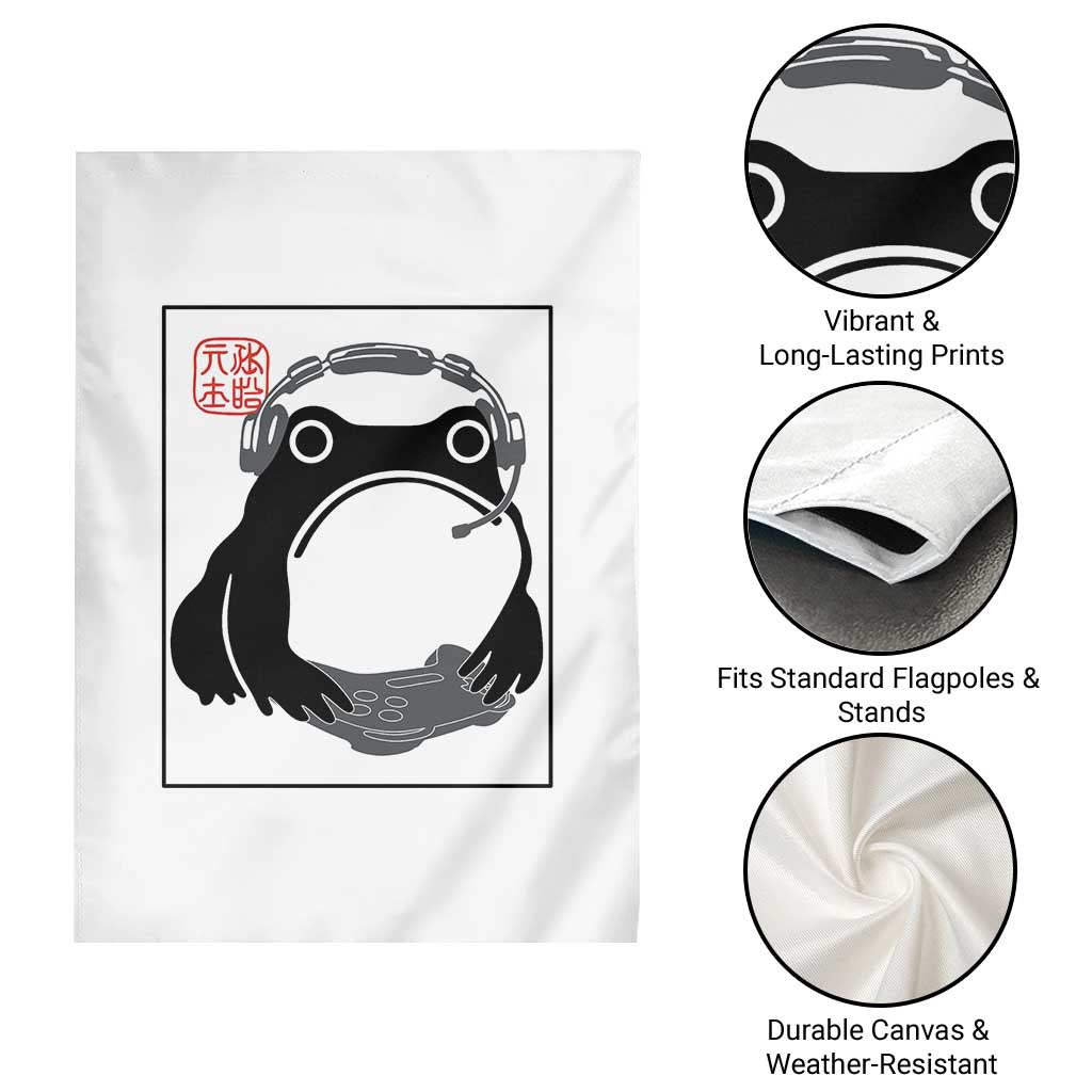 Grumpy Frog Gamer Japanese Ink Painting Garden Flag TS12 Print Your Wear