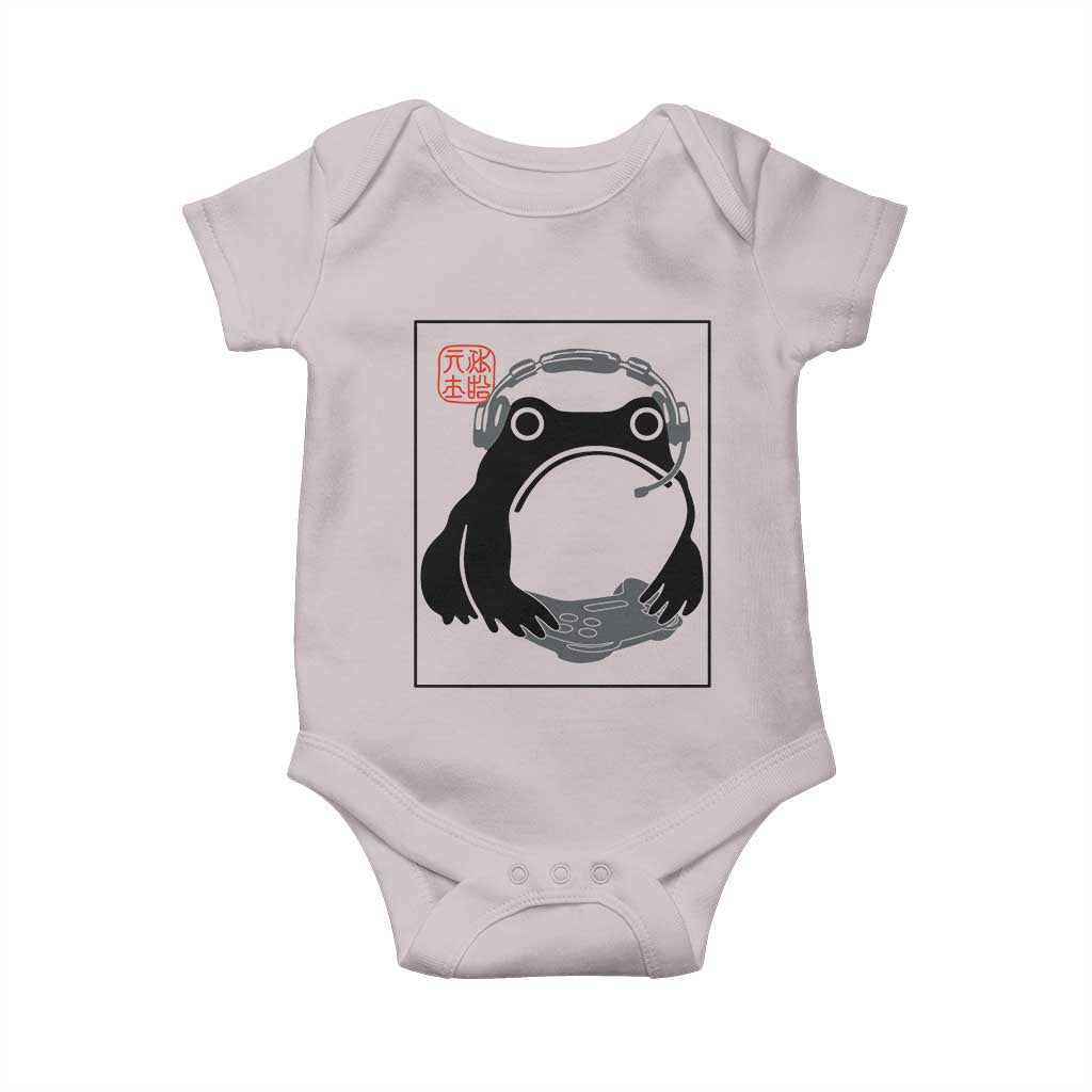 Grumpy Frog Gamer Japanese Ink Painting Baby Onesie TS12 Ice Gray Print Your Wear