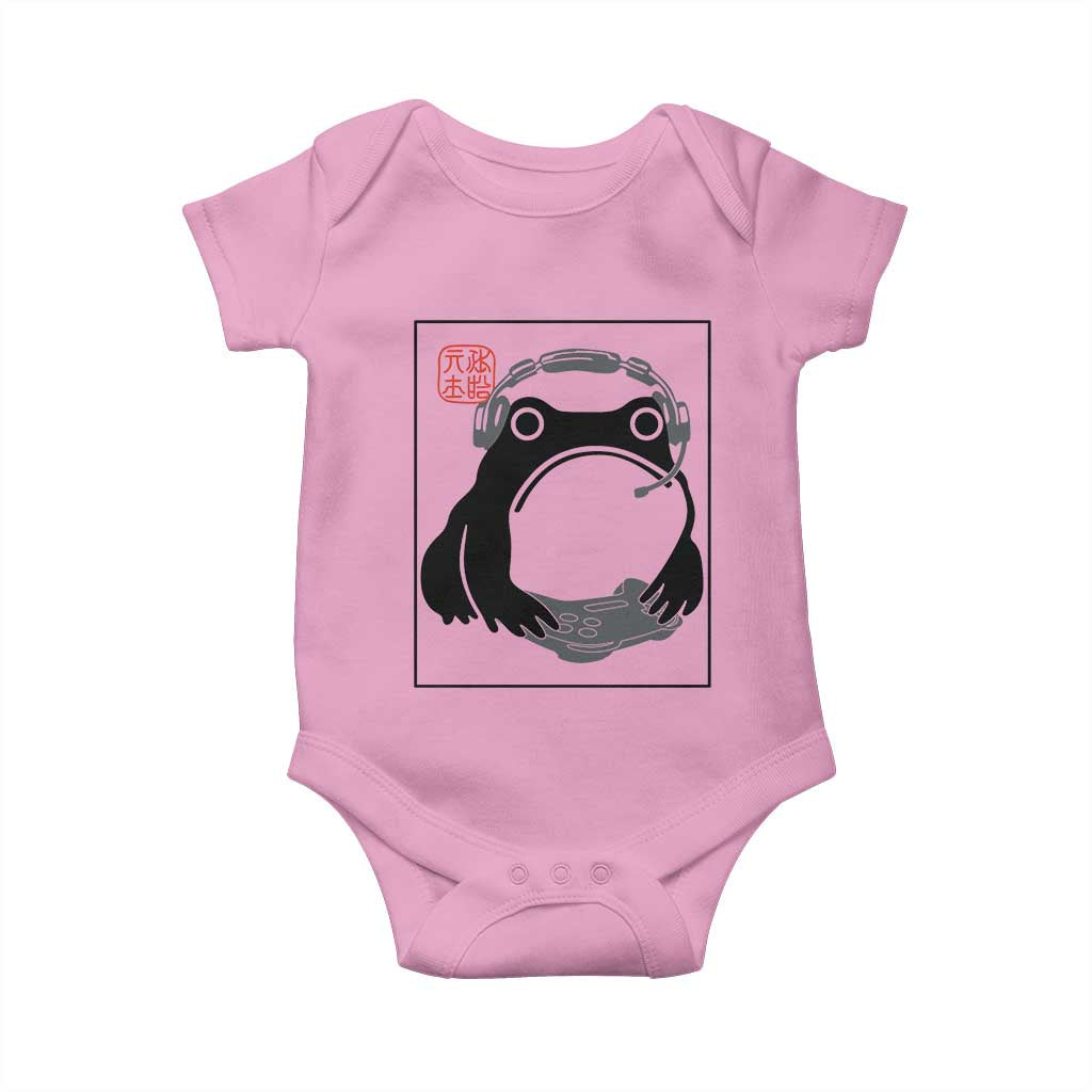 Grumpy Frog Gamer Japanese Ink Painting Baby Onesie TS12 Light Pink Print Your Wear