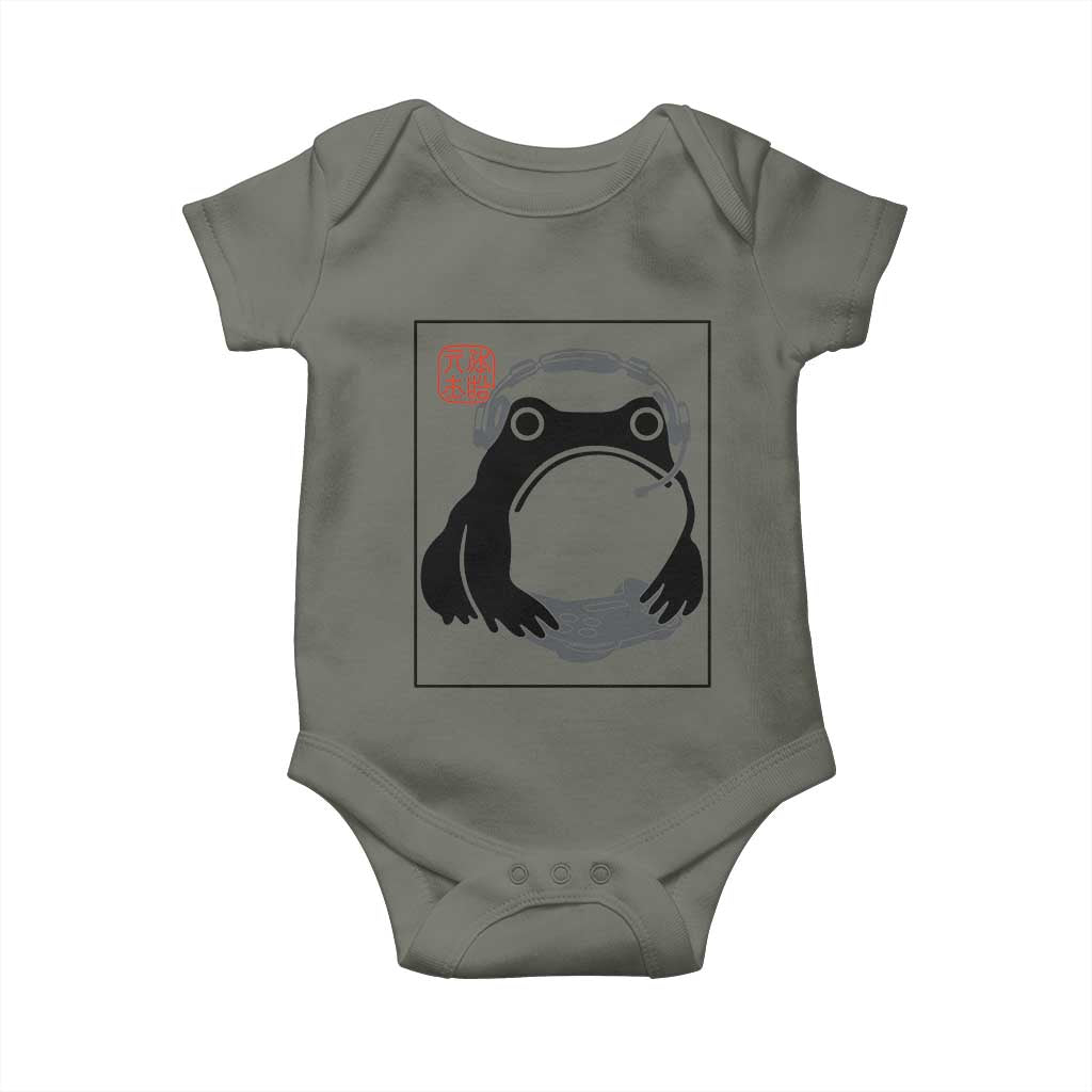 Grumpy Frog Gamer Japanese Ink Painting Baby Onesie TS12 Military Green Print Your Wear