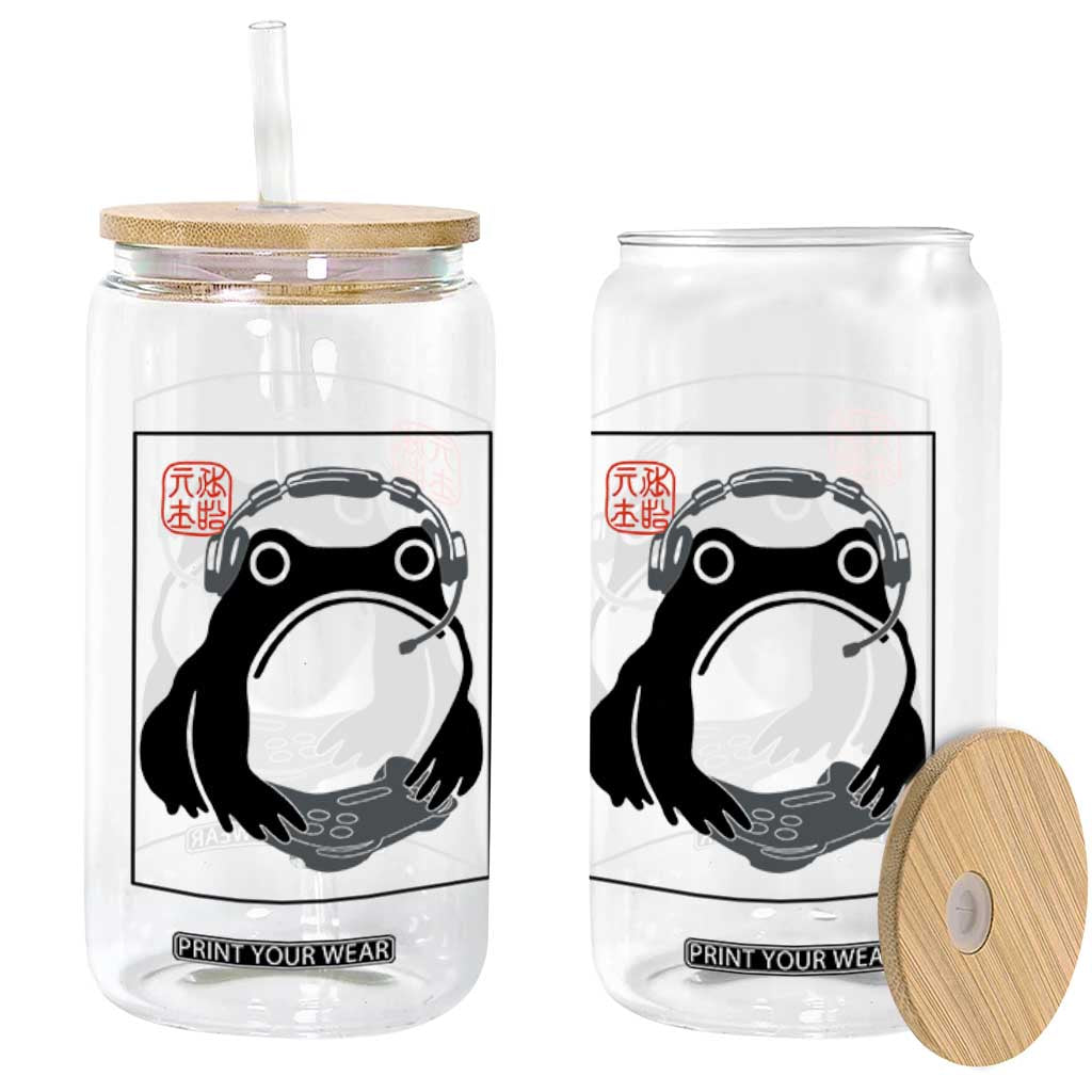 Grumpy Frog Gamer Japanese Ink Painting Glass Can TS12 Print Your Wear