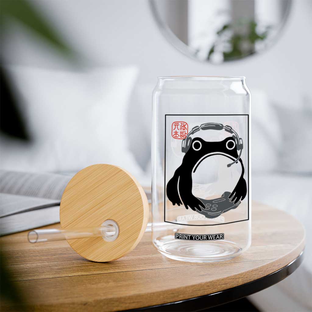 Grumpy Frog Gamer Japanese Ink Painting Glass Can TS12 Print Your Wear