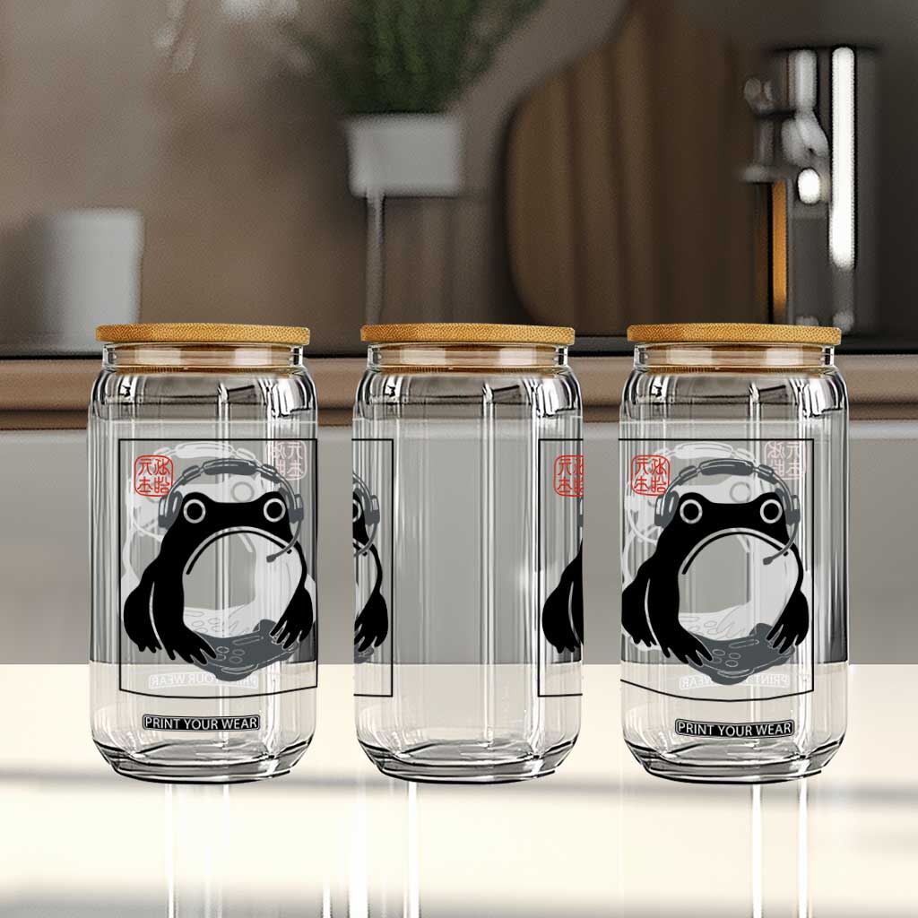 Grumpy Frog Gamer Japanese Ink Painting Glass Can TS12 Print Your Wear