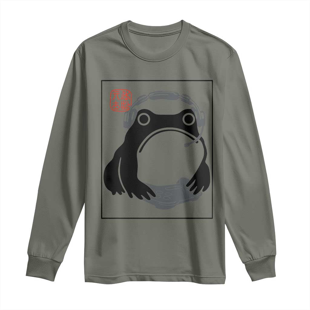 Grumpy Frog Gamer Japanese Ink Painting Long Sleeve Shirt TS12 Military Green Print Your Wear