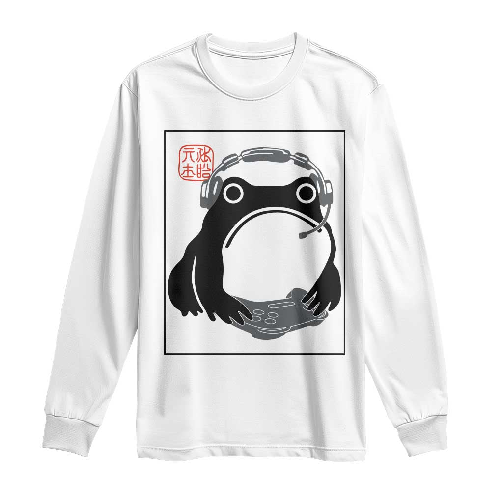 Grumpy Frog Gamer Japanese Ink Painting Long Sleeve Shirt TS12 White Print Your Wear