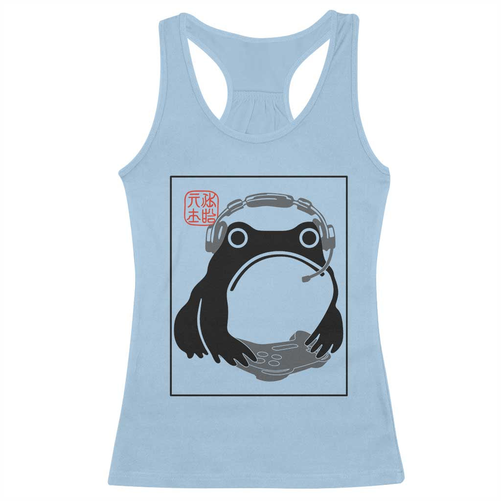 Grumpy Frog Gamer Japanese Ink Painting Racerback Tank Top TS12 Light Blue Print Your Wear