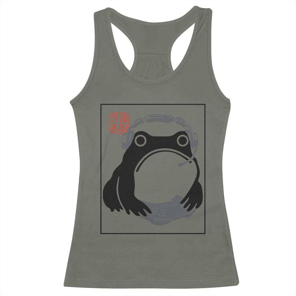 Grumpy Frog Gamer Japanese Ink Painting Racerback Tank Top TS12 Military Green Print Your Wear