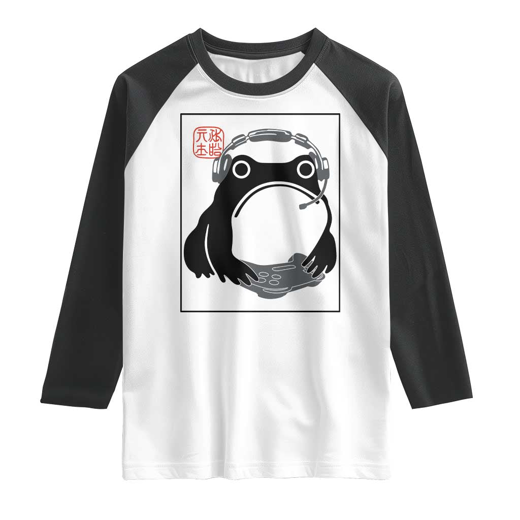 Grumpy Frog Gamer Japanese Ink Painting Raglan Shirt TS12 White Black Print Your Wear