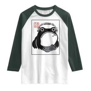Grumpy Frog Gamer Japanese Ink Painting Raglan Shirt TS12 White Dark Forest Green Print Your Wear