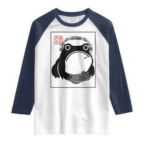 Grumpy Frog Gamer Japanese Ink Painting Raglan Shirt TS12 White Navy Print Your Wear