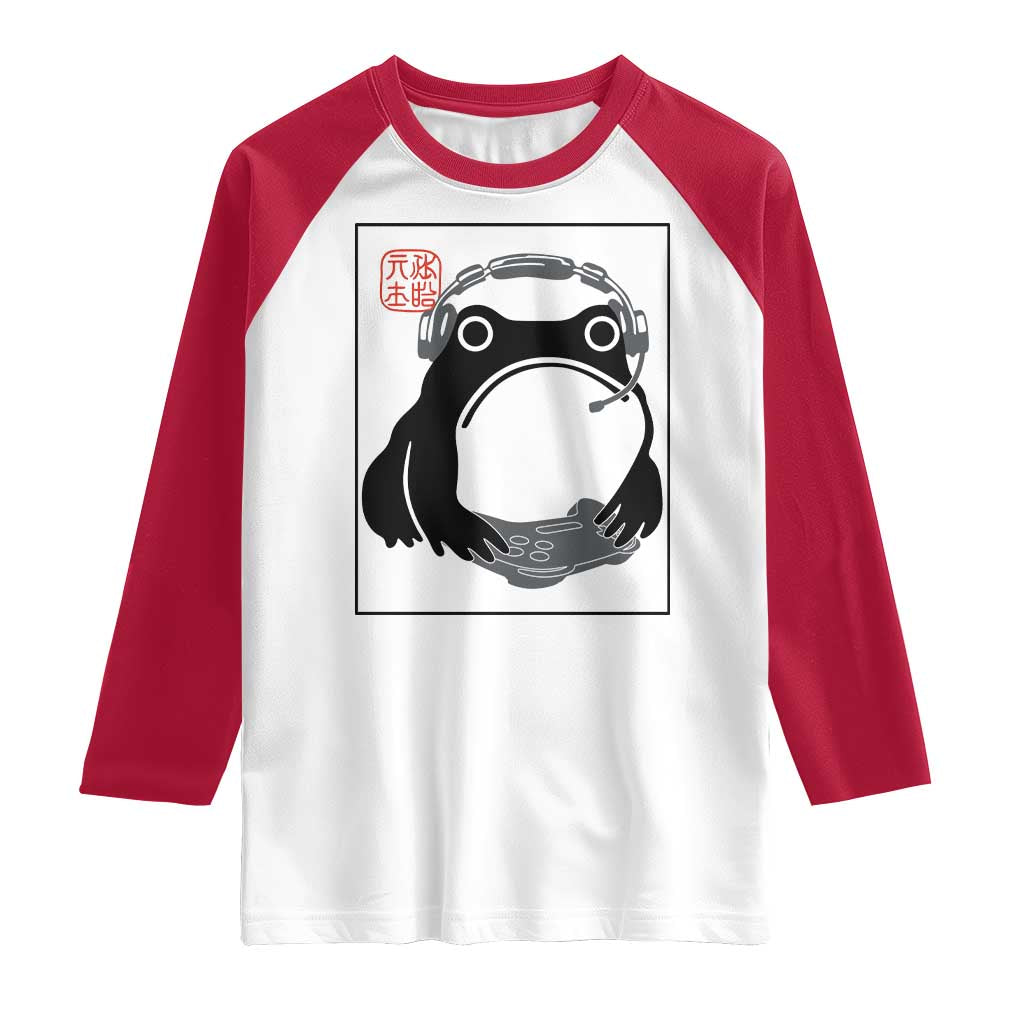 Grumpy Frog Gamer Japanese Ink Painting Raglan Shirt TS12 White Red Print Your Wear