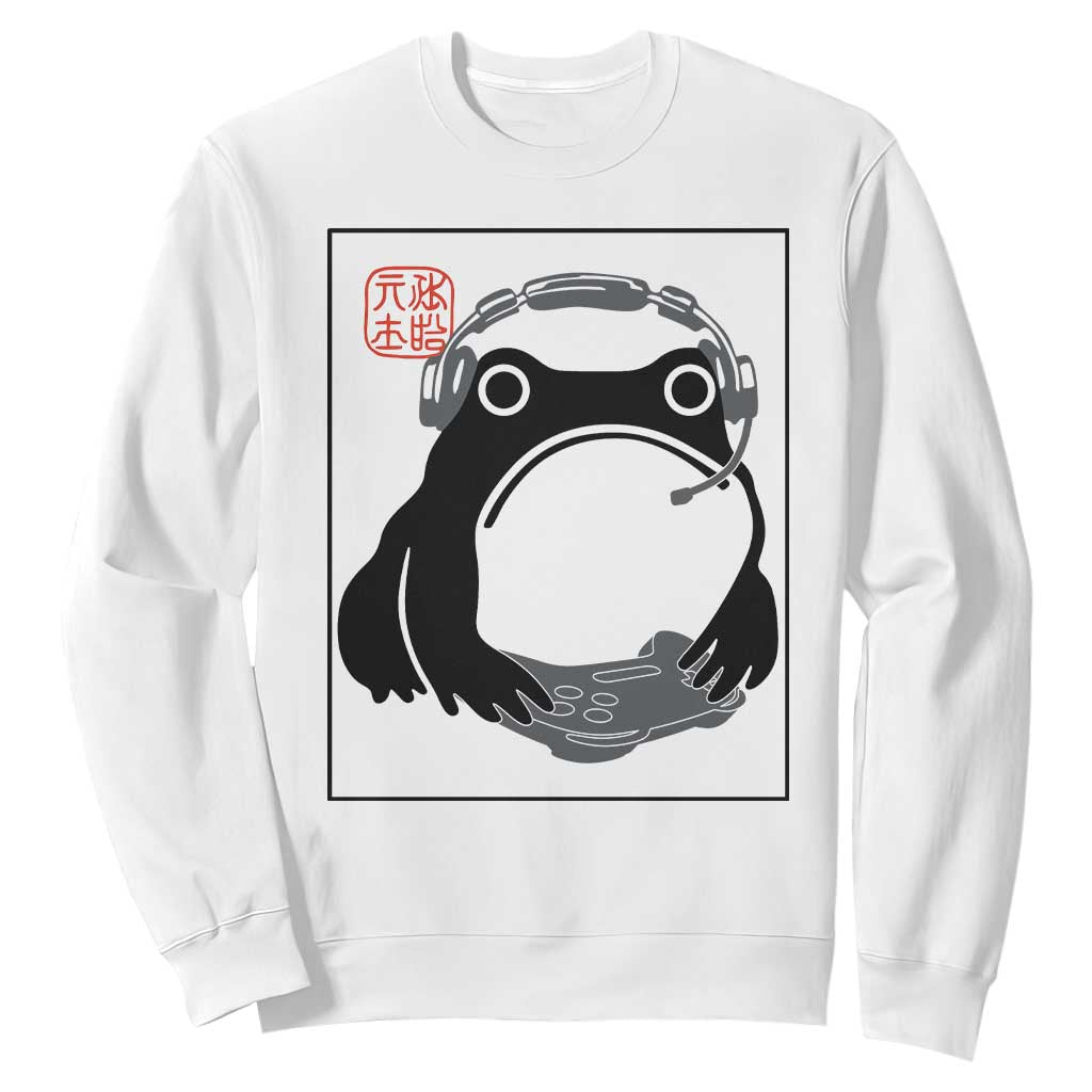 Grumpy Frog Gamer Japanese Ink Painting Sweatshirt TS12 White Print Your Wear