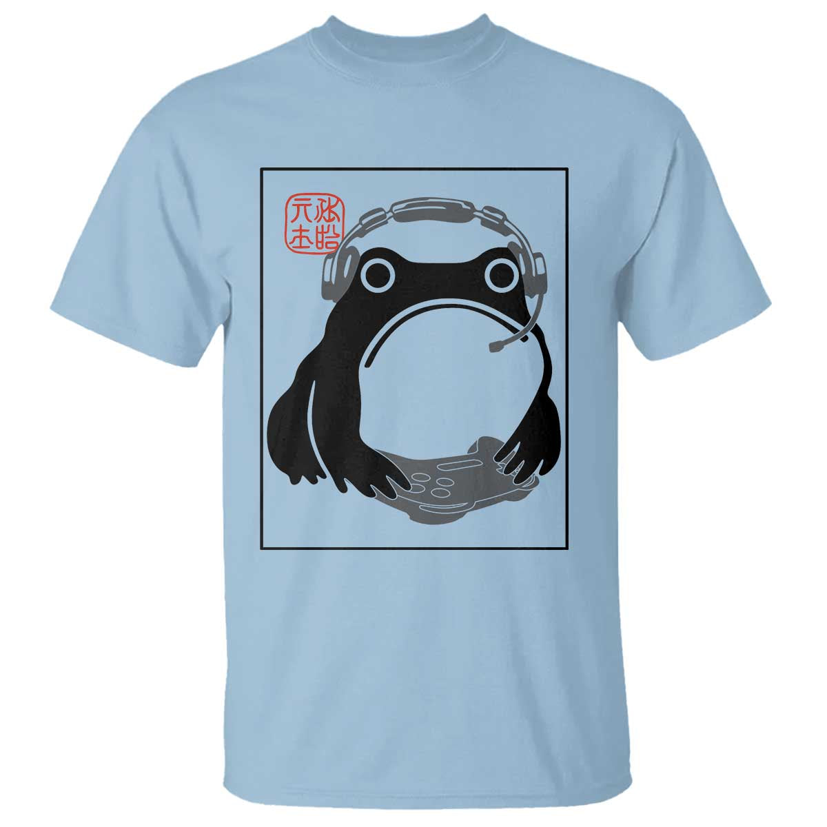 Grumpy Frog Gamer Japanese Ink Painting T Shirt TS12 Light Blue Print Your Wear