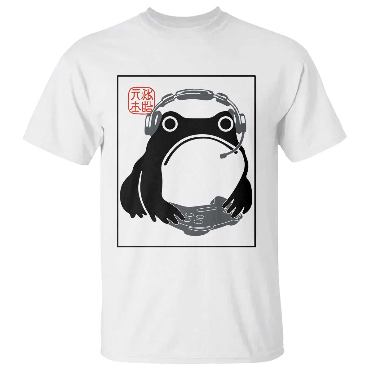 Grumpy Frog Gamer Japanese Ink Painting T Shirt TS12 White Print Your Wear