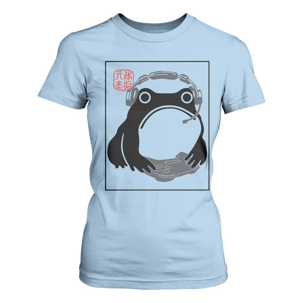 Grumpy Frog Gamer Japanese Ink Painting T Shirt For Women TS12 Light Blue Print Your Wear