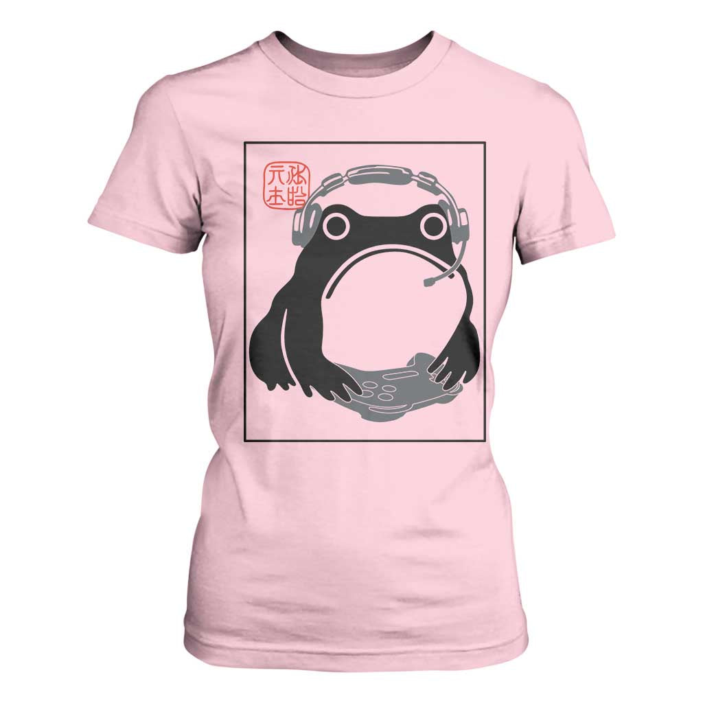 Grumpy Frog Gamer Japanese Ink Painting T Shirt For Women TS12 Light Pink Print Your Wear